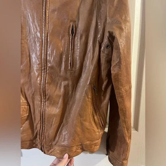 Banana Republic BR Leather Bomber Jacket Brown Size L - Picture 3 of 13